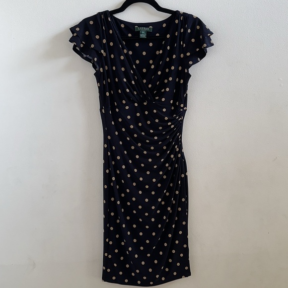 Lauren Ralph Lauren Polka Dot Faux Wrap Dress Women’s 2P - Picture 2 of 7